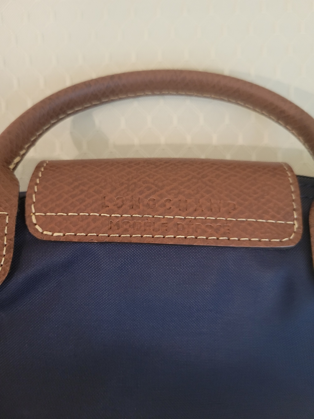 Longchamp Mini Top-Handle Pounch Navy and Brown Leather - Picture 5 of 8